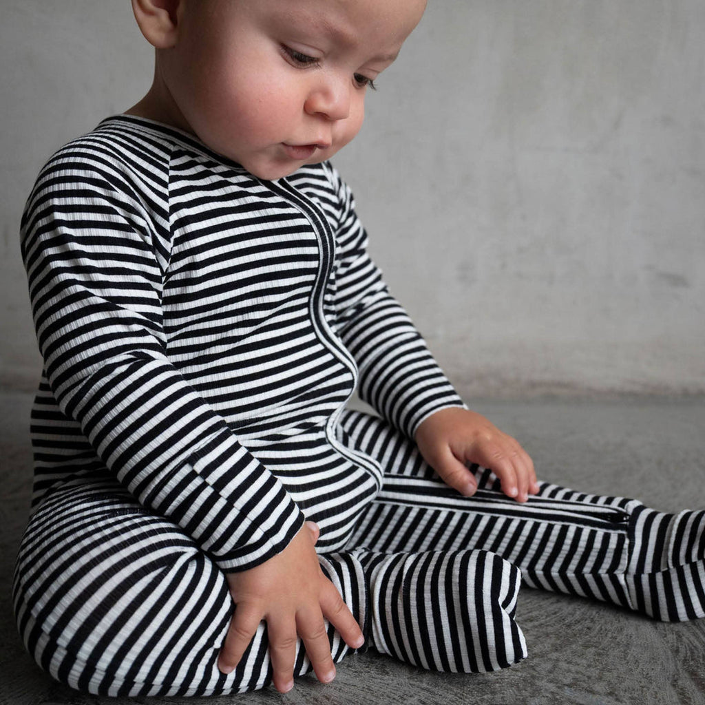 Midnight Stripe | Ribbed Bamboo Zip Romper