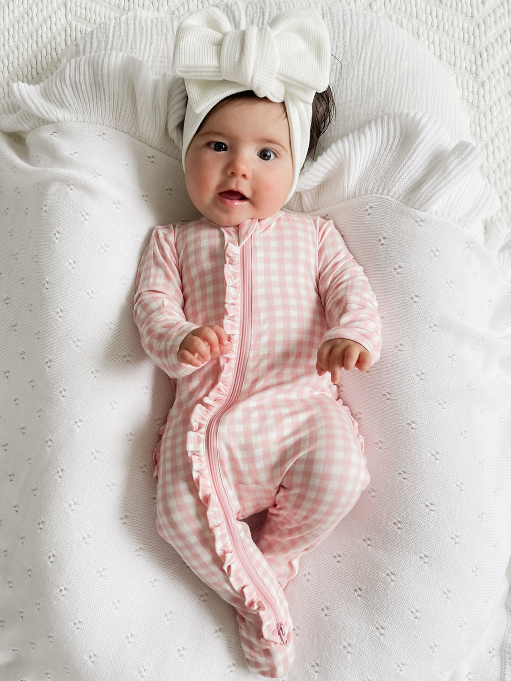 2-Way Zip Ruffle Footie - Pink Gingham