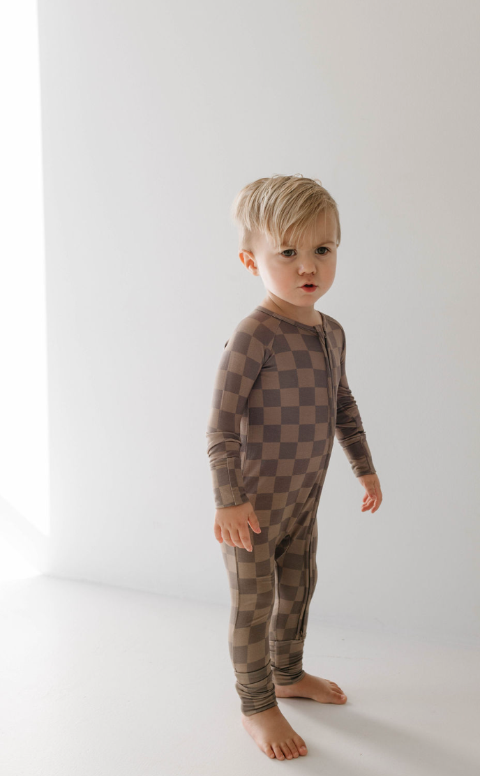 Bamboo Zip Pajamas - Faded Brown