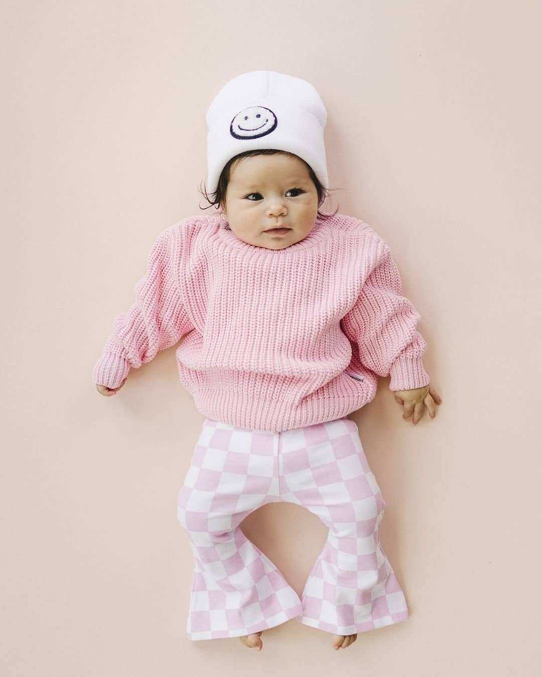 Checkered Flare Pants - Pink
