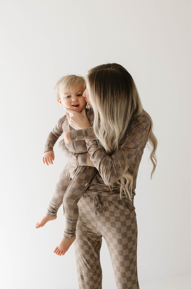 Bamboo Zip Pajamas - Faded Brown