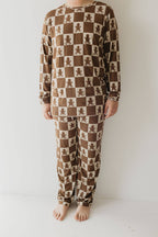 Pre-Teen Straight Leg Bamboo Pajamas | Gingerbread Checkerboard