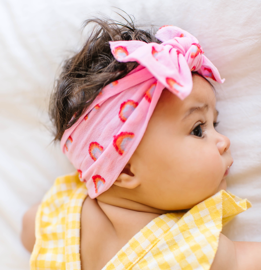 Patterned Knot soft nylon headband: Pink Rainbow