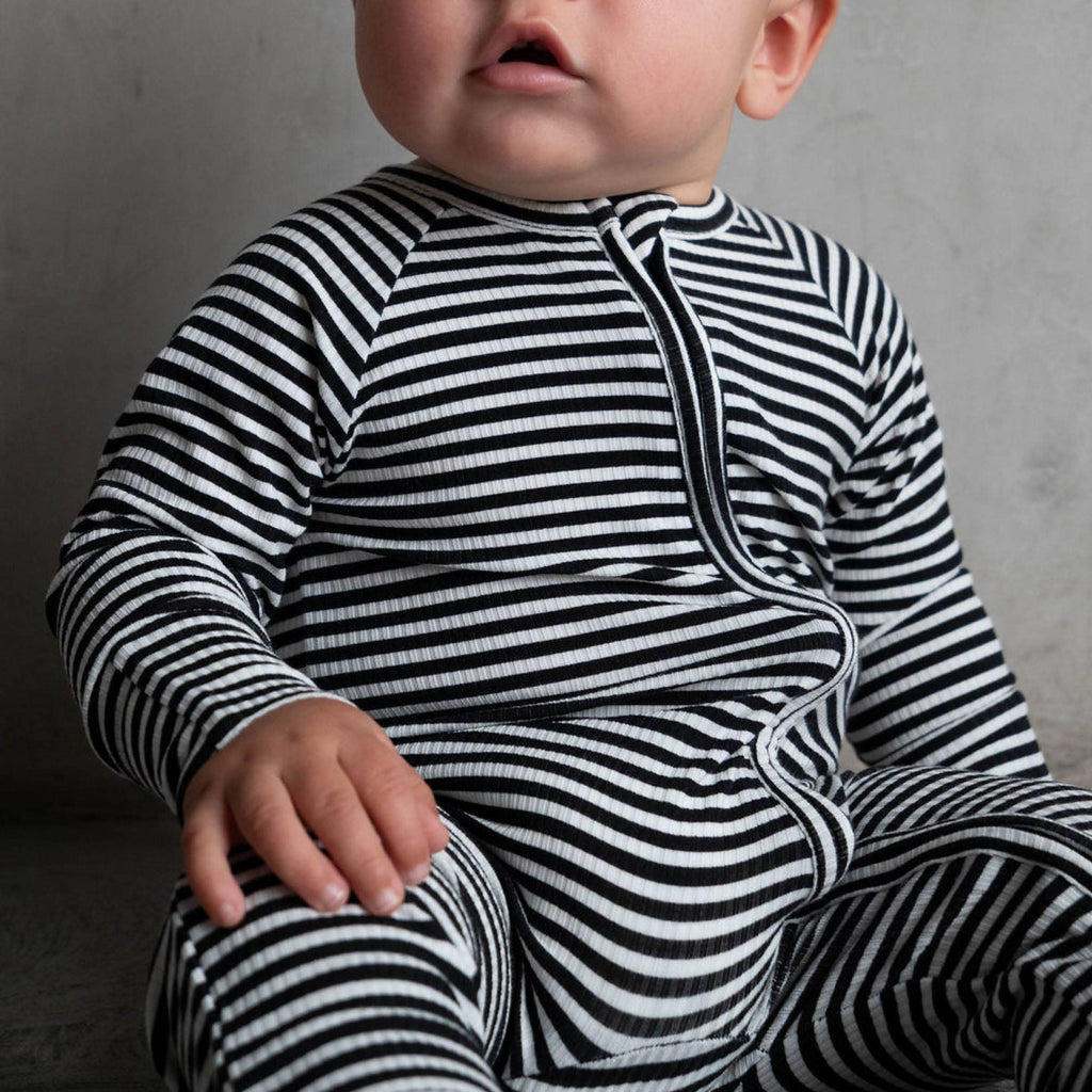 Midnight Stripe | Ribbed Bamboo Zip Romper