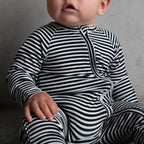 Midnight Stripe | Ribbed Bamboo Zip Romper