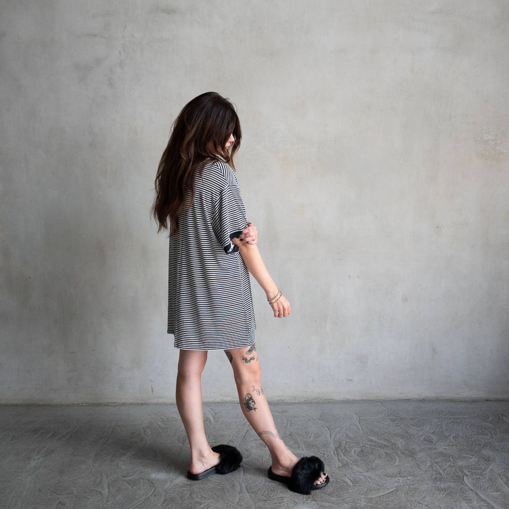 Midnight Stripe | Ribbed Women's T-Shirt Dress