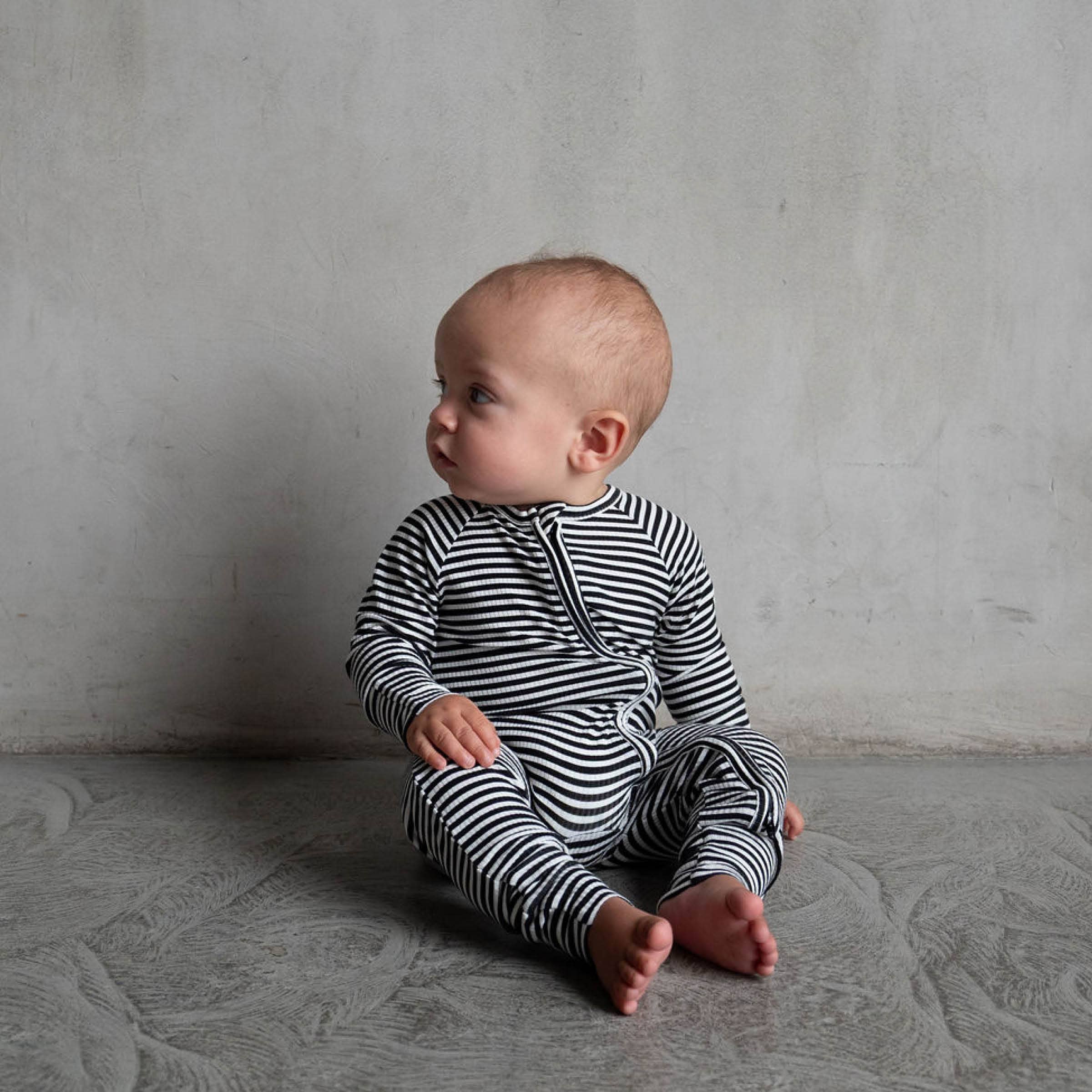 Midnight Stripe | Ribbed Bamboo Zip Romper
