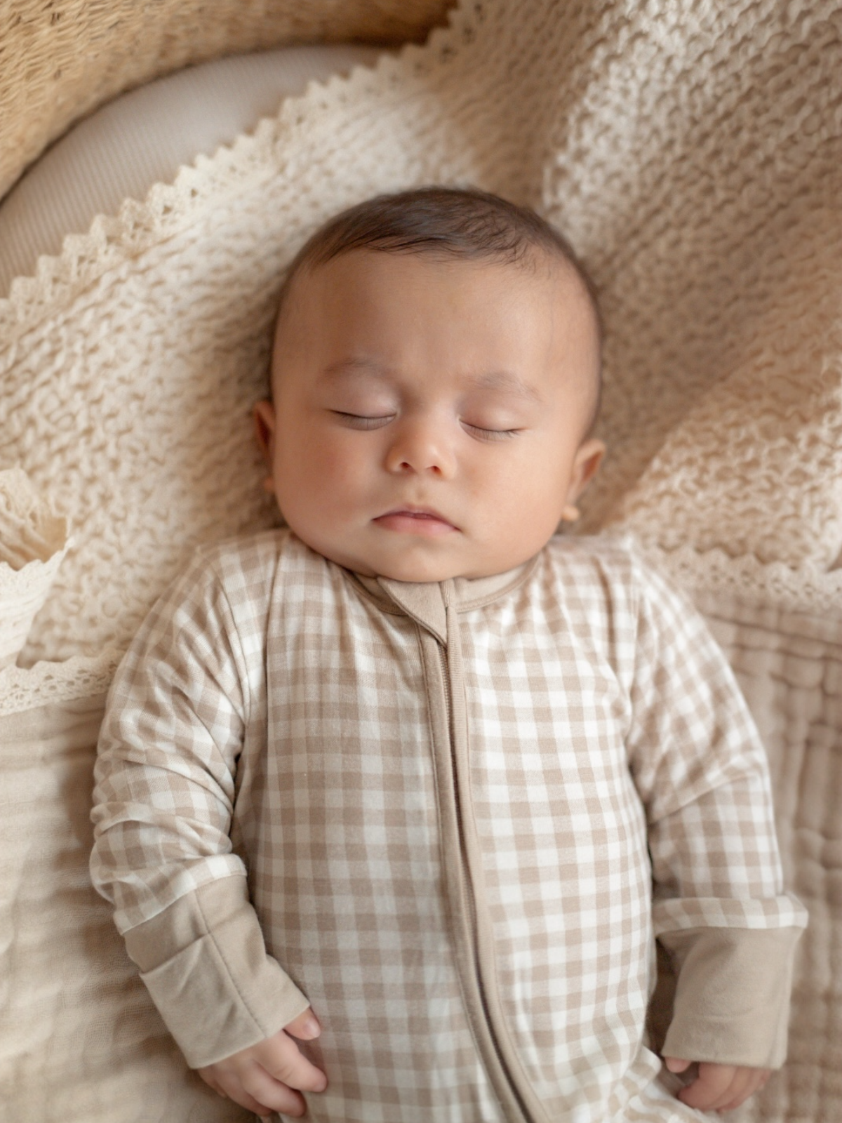 2-Way Convertible Zip Romper - Tan Gingham