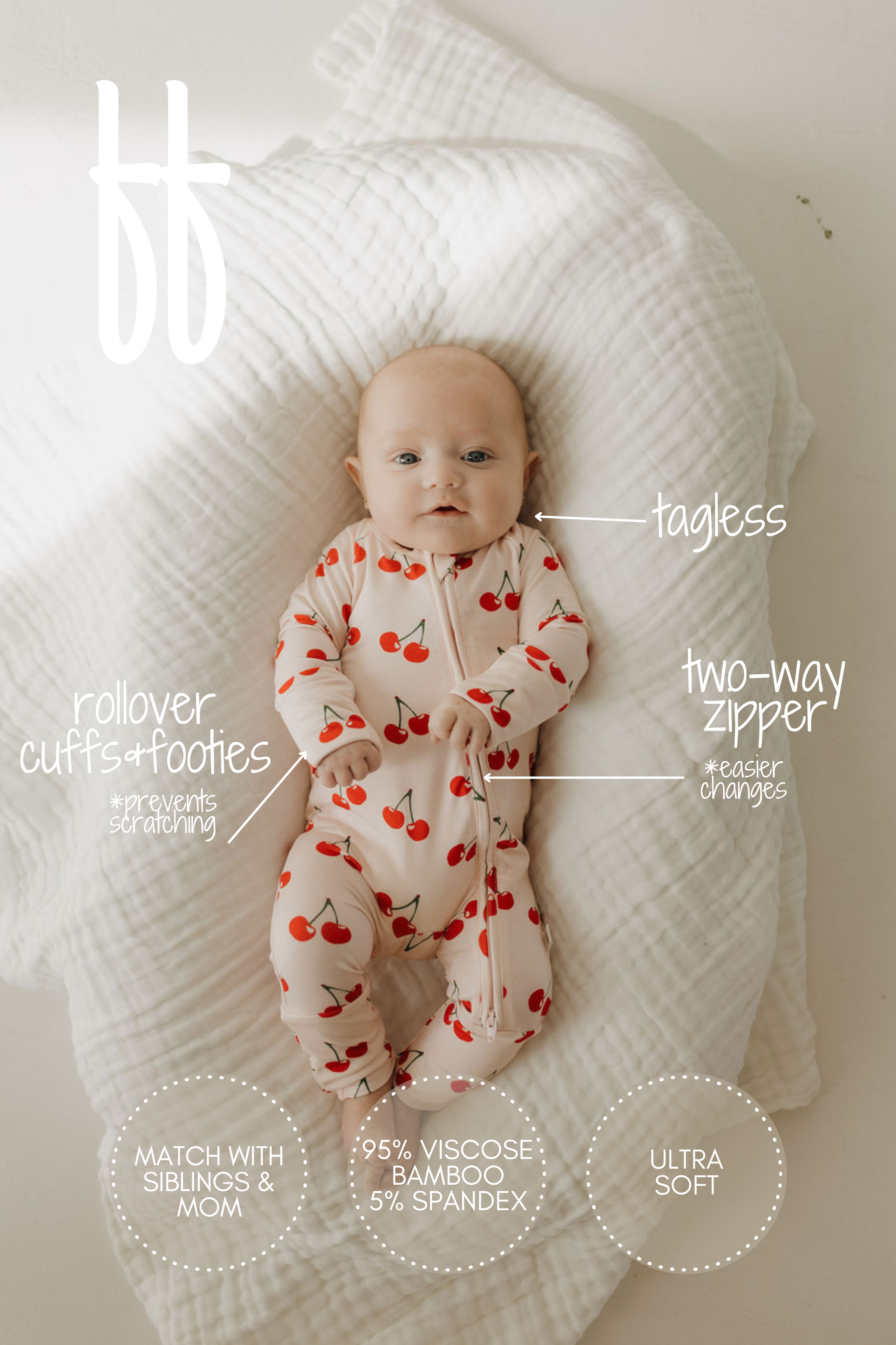 Bamboo Zip Pajamas: Cherry