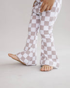 Checkered Flare Pants — Latte