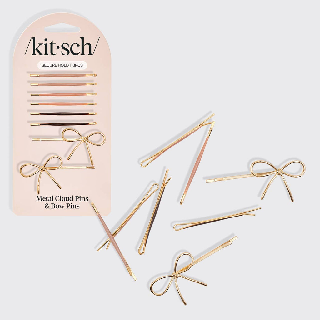 Metal Enamel Cloud & Bow Bobby Pins 8pc Set - Rosewood