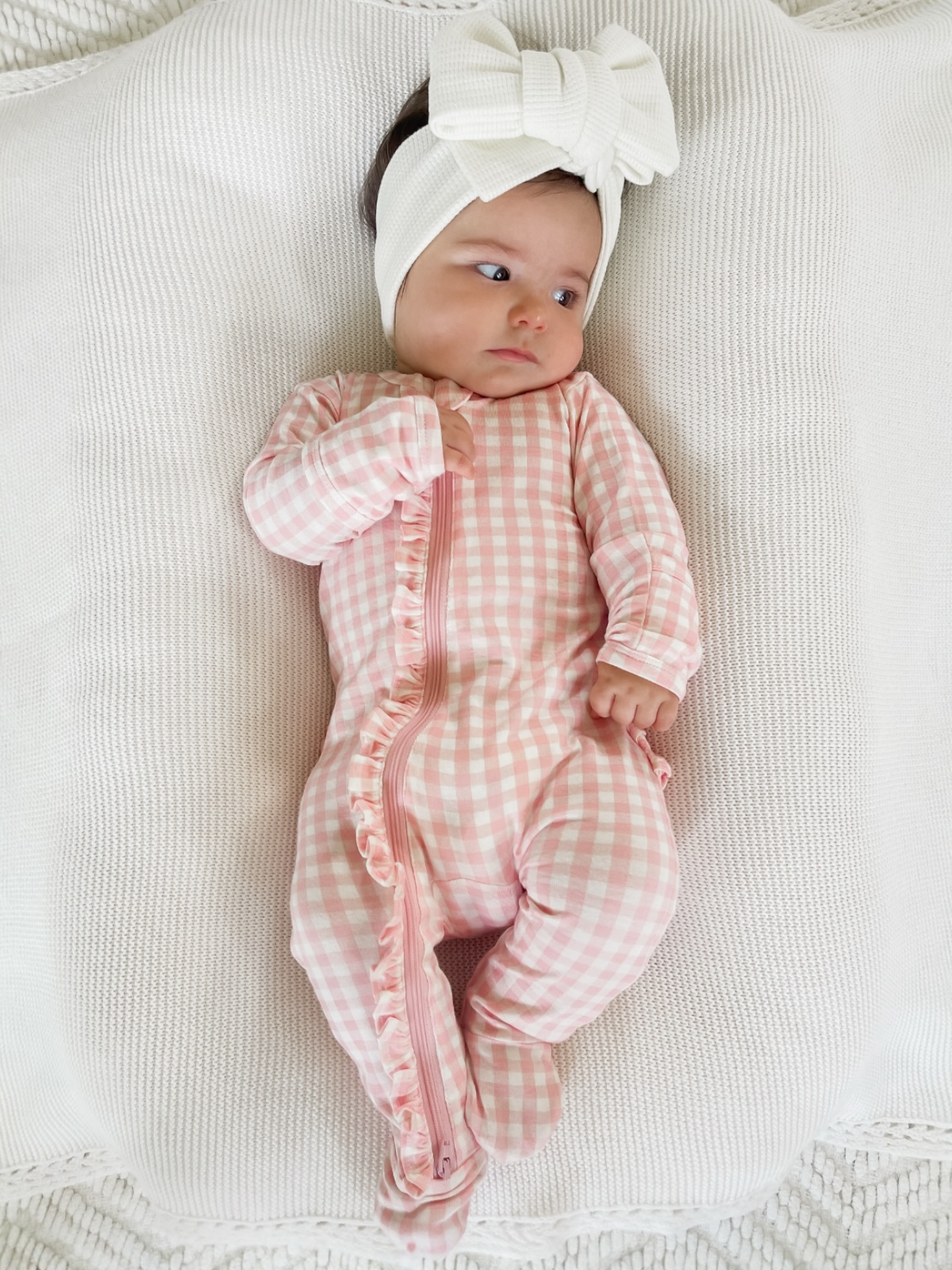 2-Way Zip Ruffle Footie - Pink Gingham