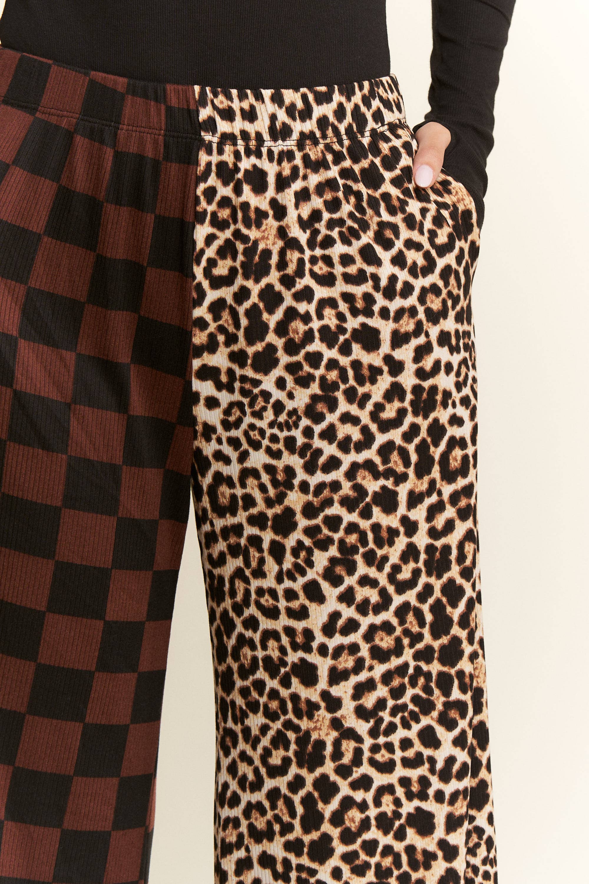 SPLIT DECISION LEOPARD-CHECKERED PANTS