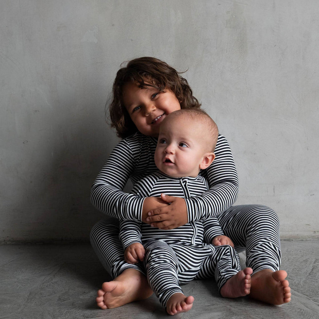 Midnight Stripe | Ribbed Bamboo Zip Romper