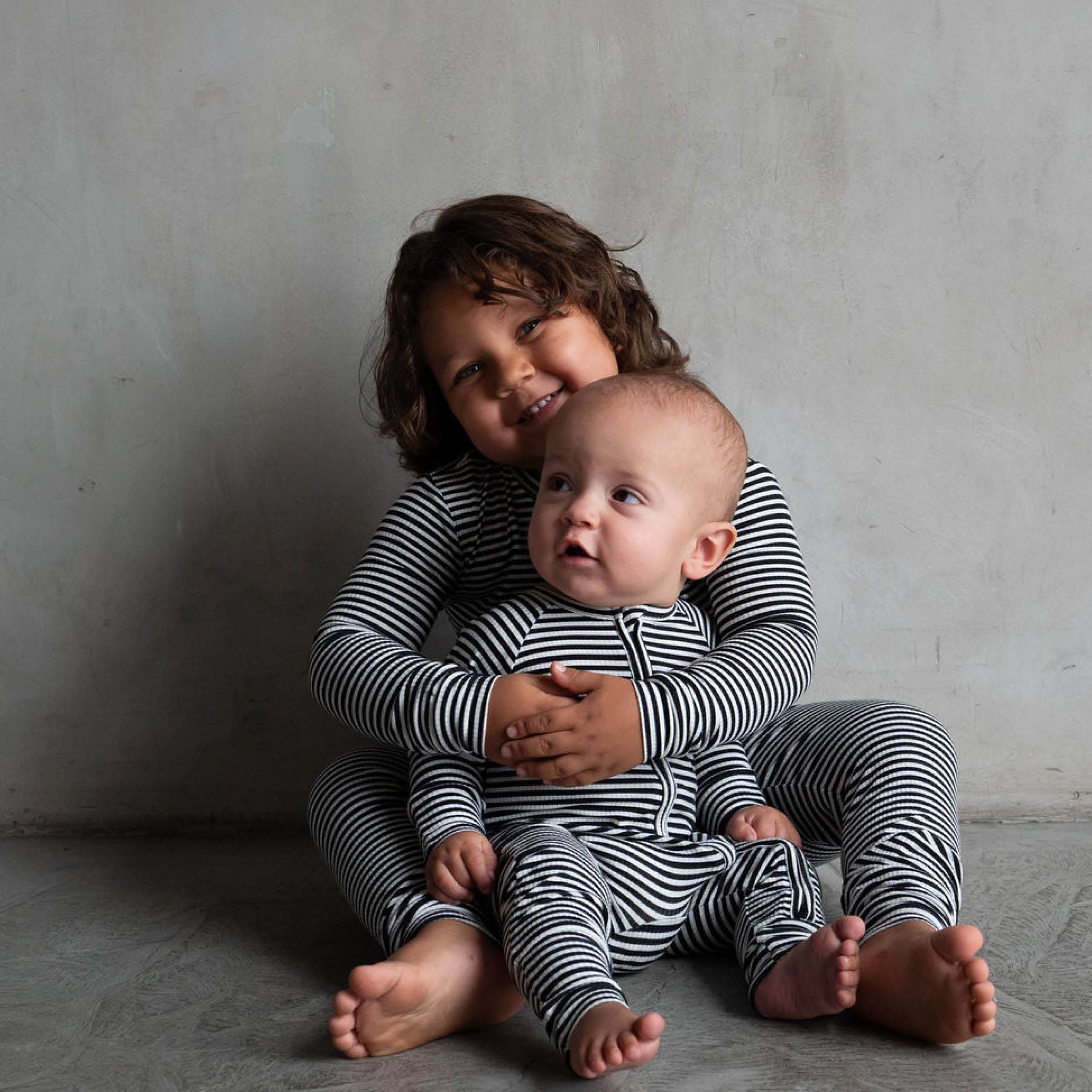 Midnight Stripe | Ribbed Bamboo Zip Romper