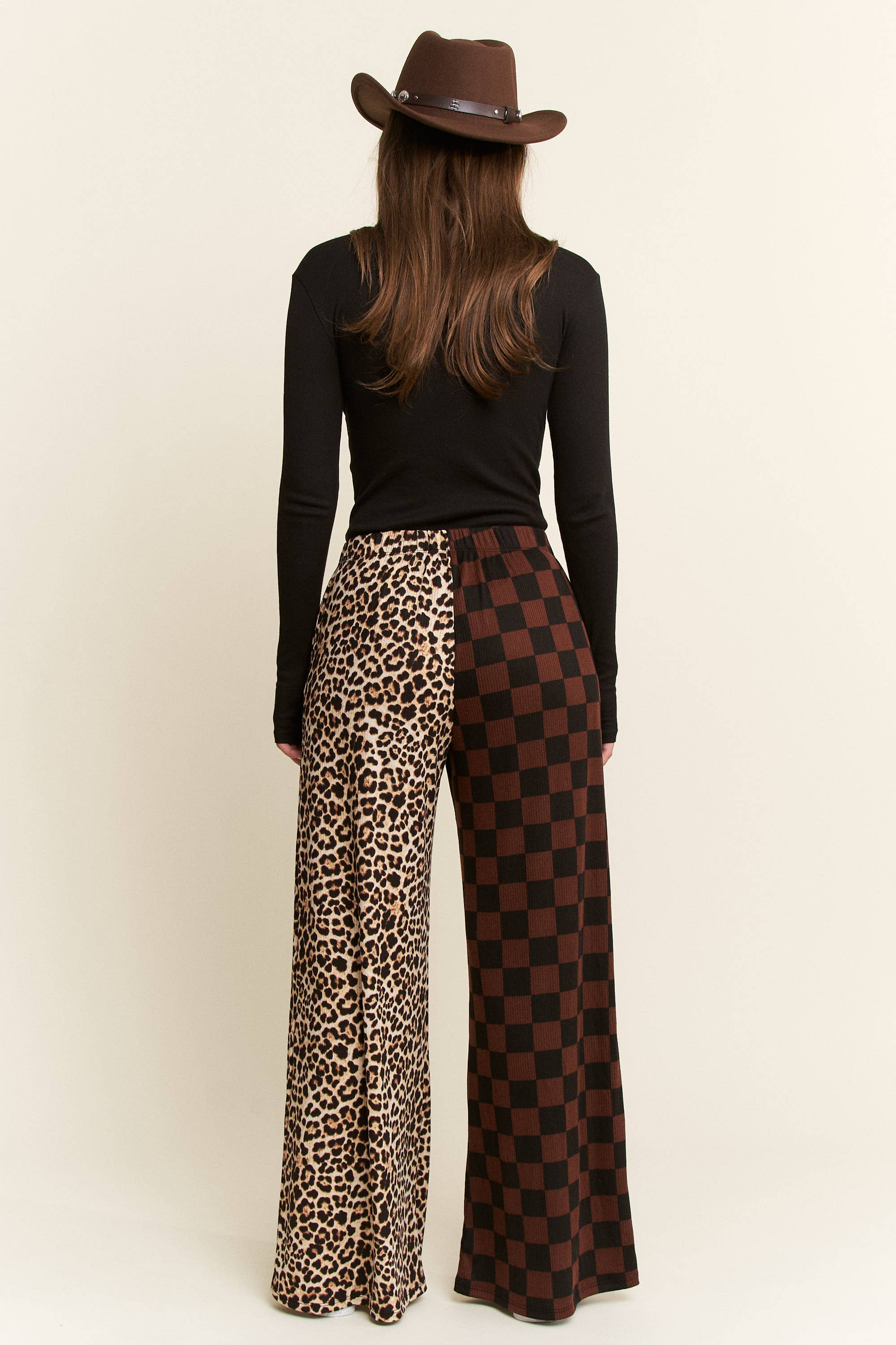 SPLIT DECISION LEOPARD-CHECKERED PANTS