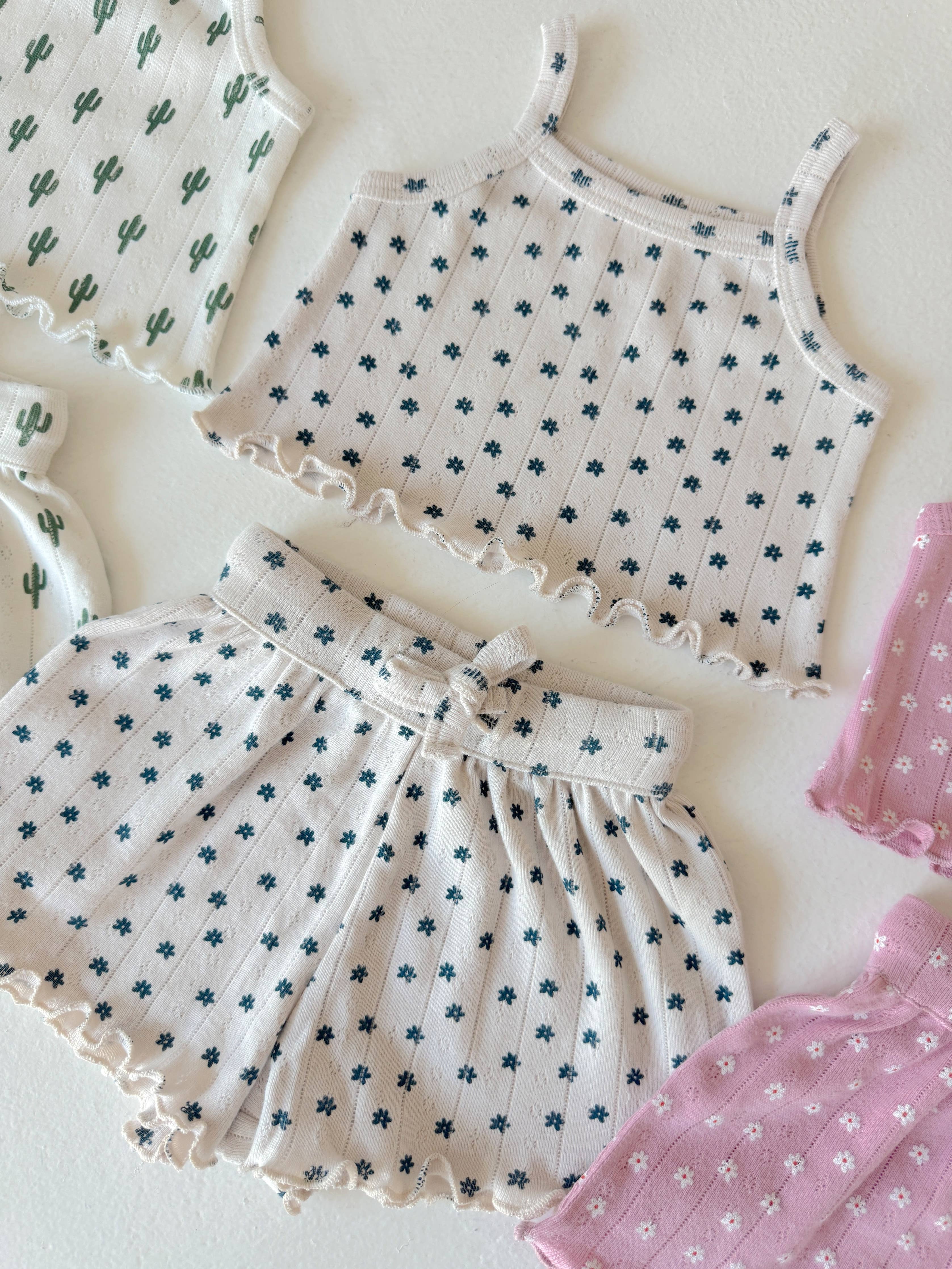 Organic Pointelle Summer Set — Blue Flower