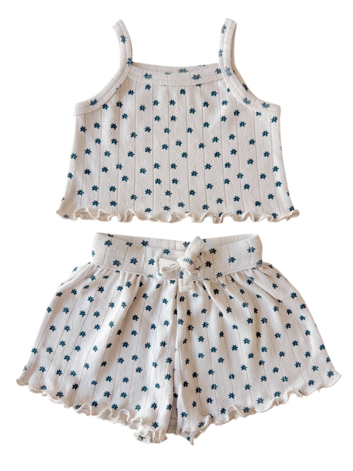 Organic Pointelle Summer Set — Blue Flower