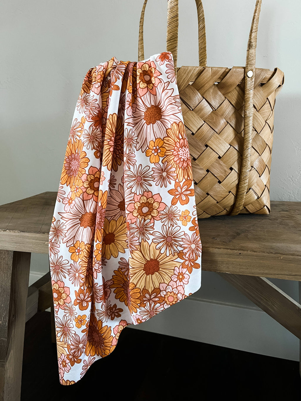 Swaddle Blanket - Orange Floral Garden