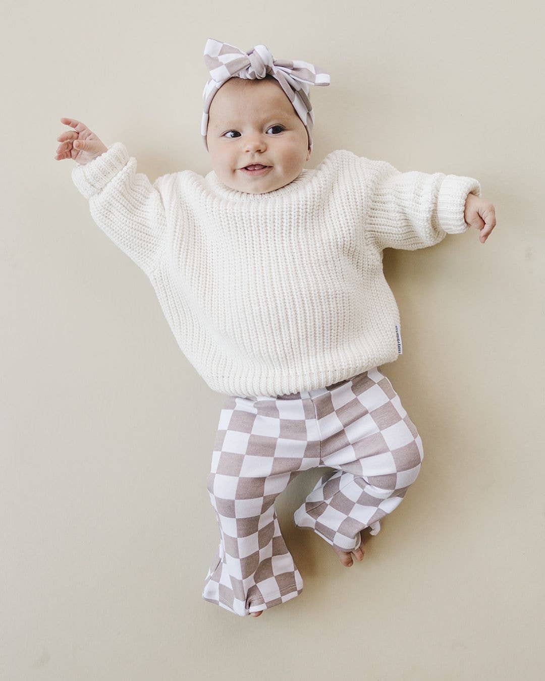 Checkered Flare Pants — Latte